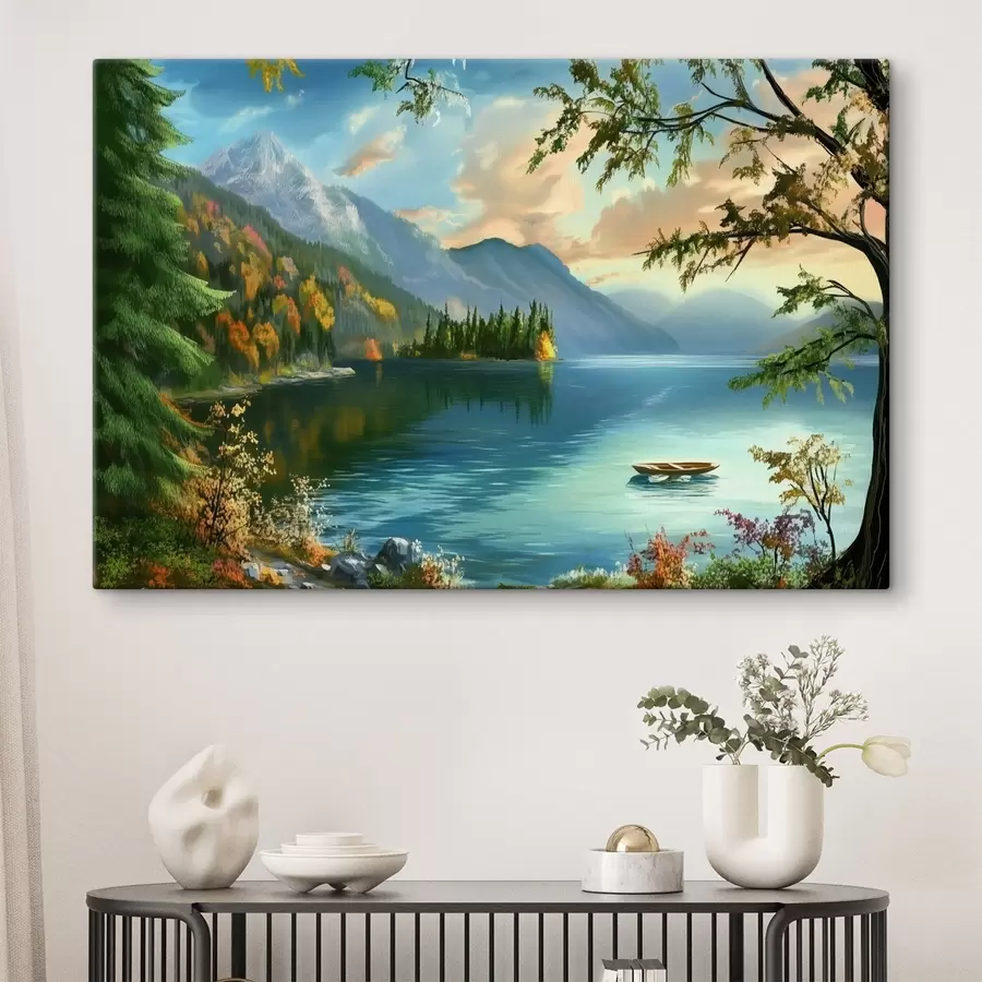 Glezna Ezera ainava kalnos s43286