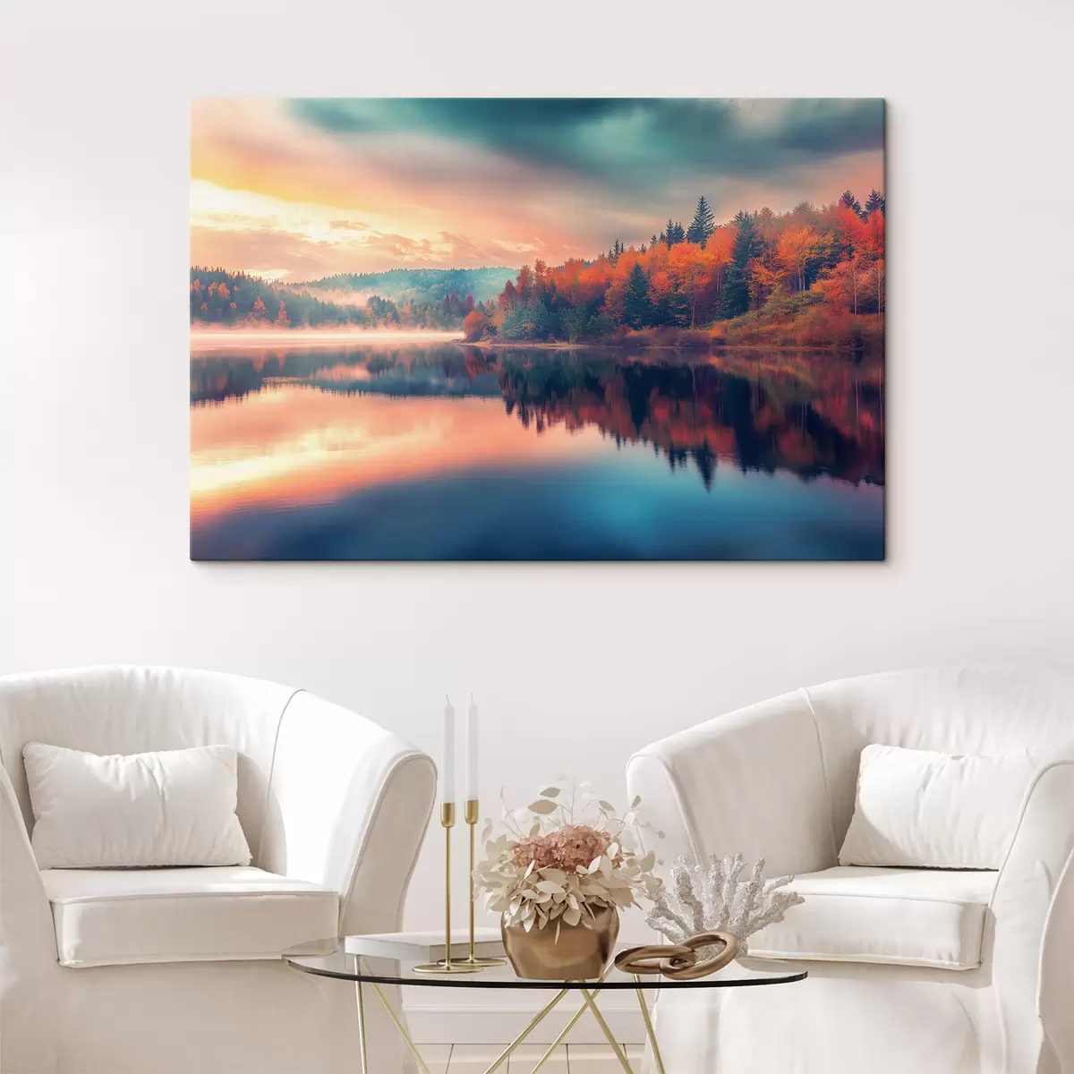 Glezna Rītausma uz ezera rudenī s43290