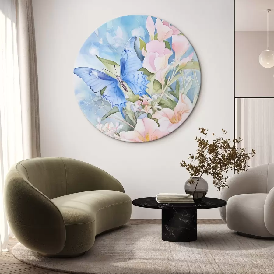 Glezna Zils tauriņš un rozā ziedi r43296