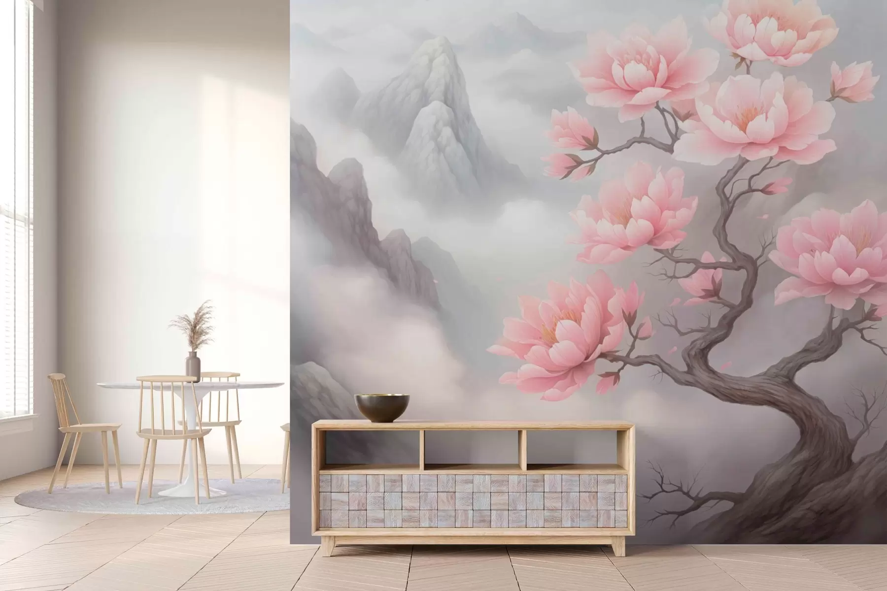 Fototapetes Kalna nogāzē sauss koks ar lieliem ziediem w03388