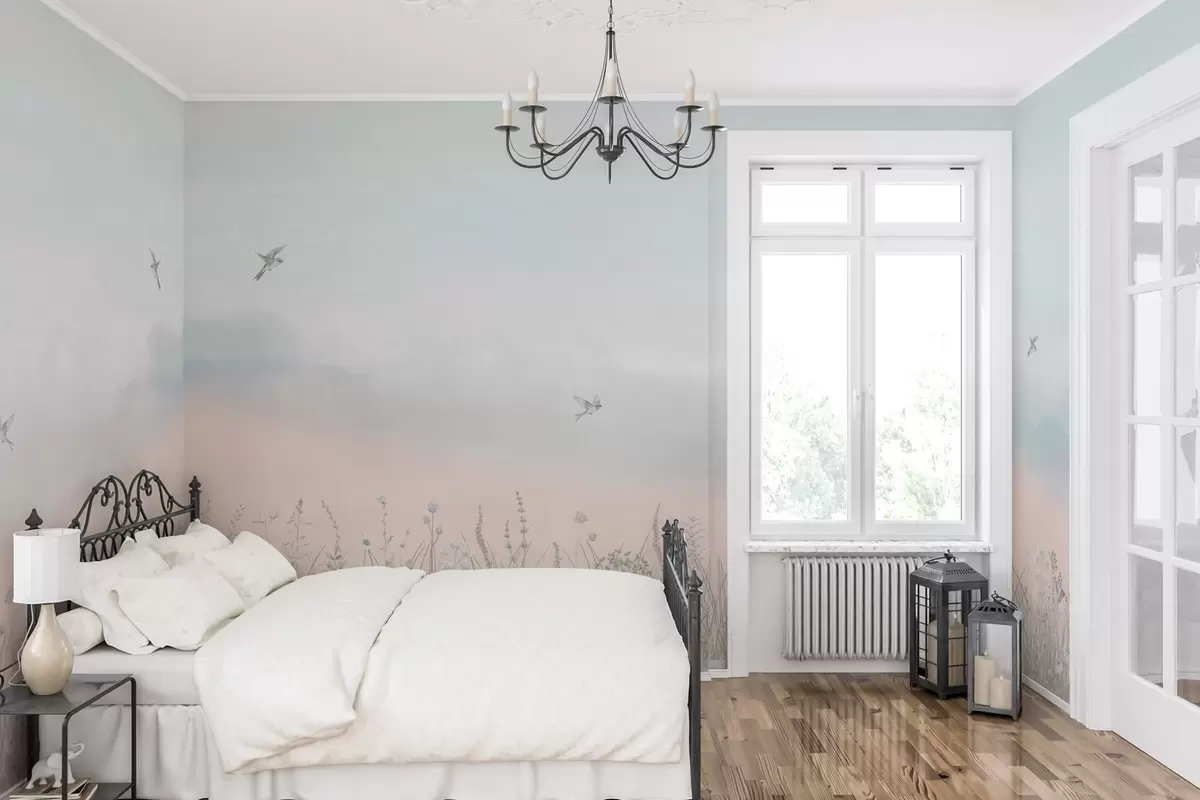 Fototapetes Savvaļas ziedi un miglainas debesis w03391