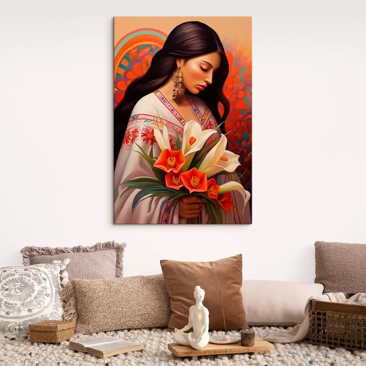 Glezna Tradicionālais attēls ar liliju pušķi s43268