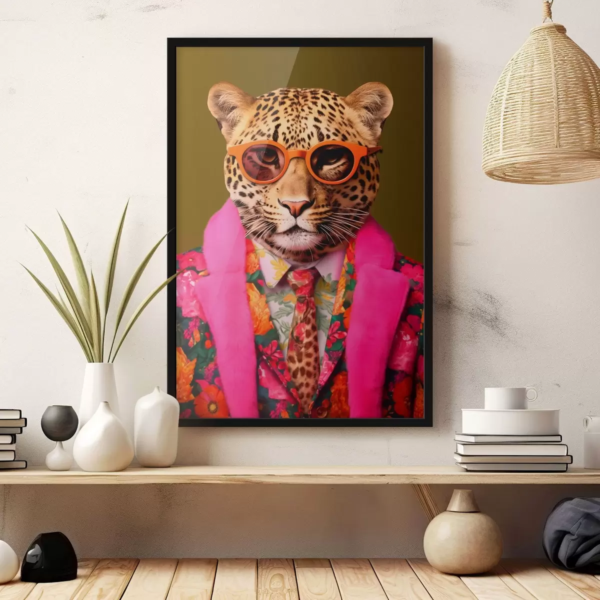 Plakāts Stilīgs leopards ziedu kostīmā f43267