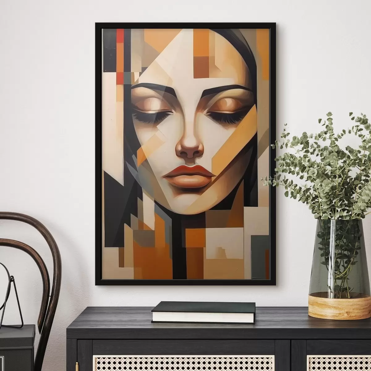 Plakāts Ģeometrisks portrets siltās krāsās f43281