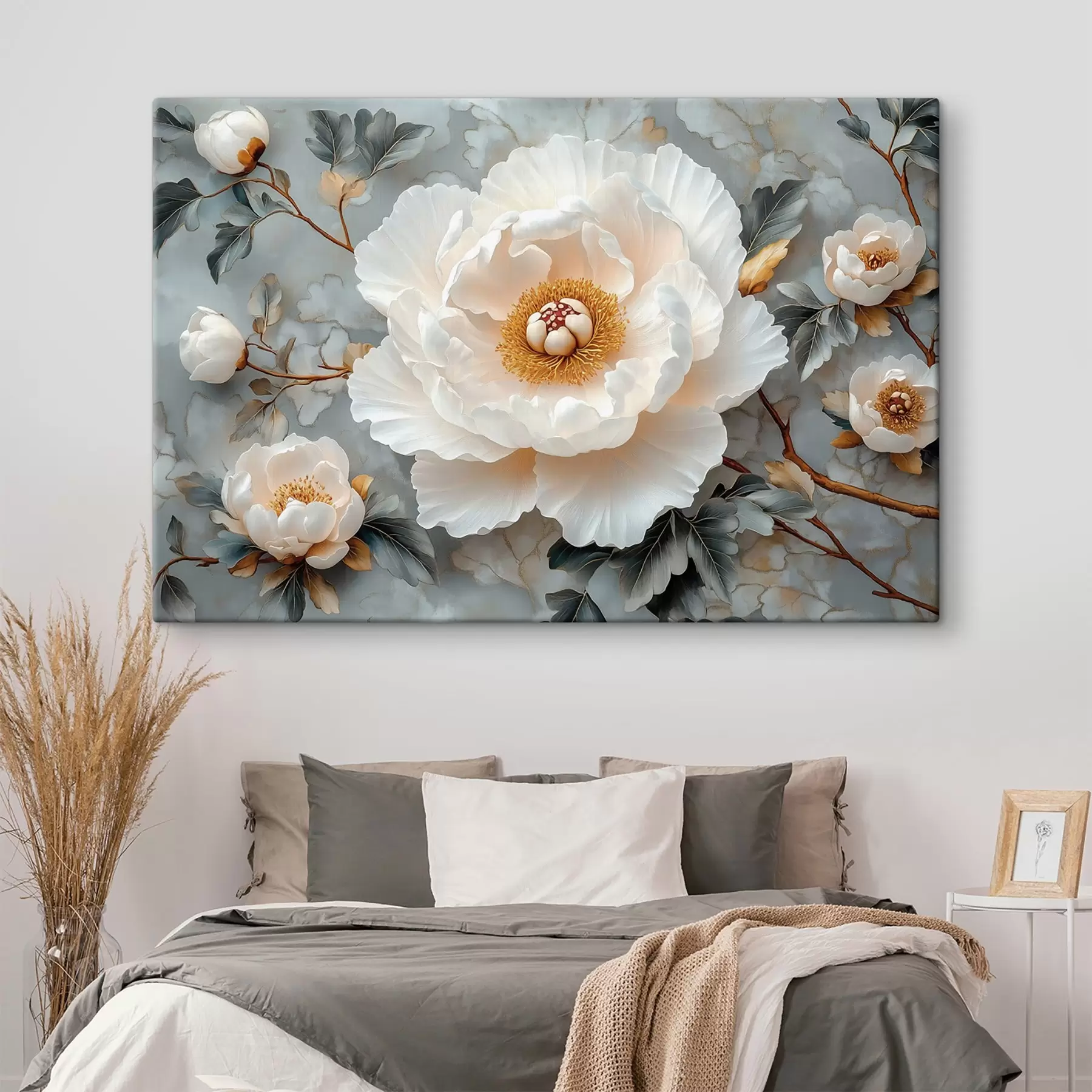 Glezna Krāšņās peonijas uz lapu un mazu peoniju fona s43315