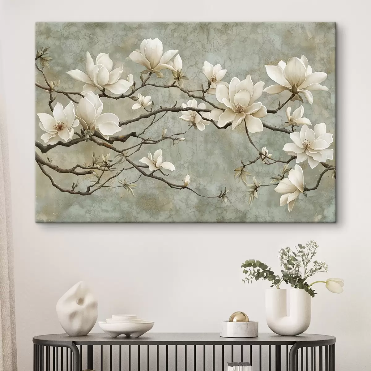 Glezna Magnolijas zariņš uz pasteļgrupas grunge fona s43322