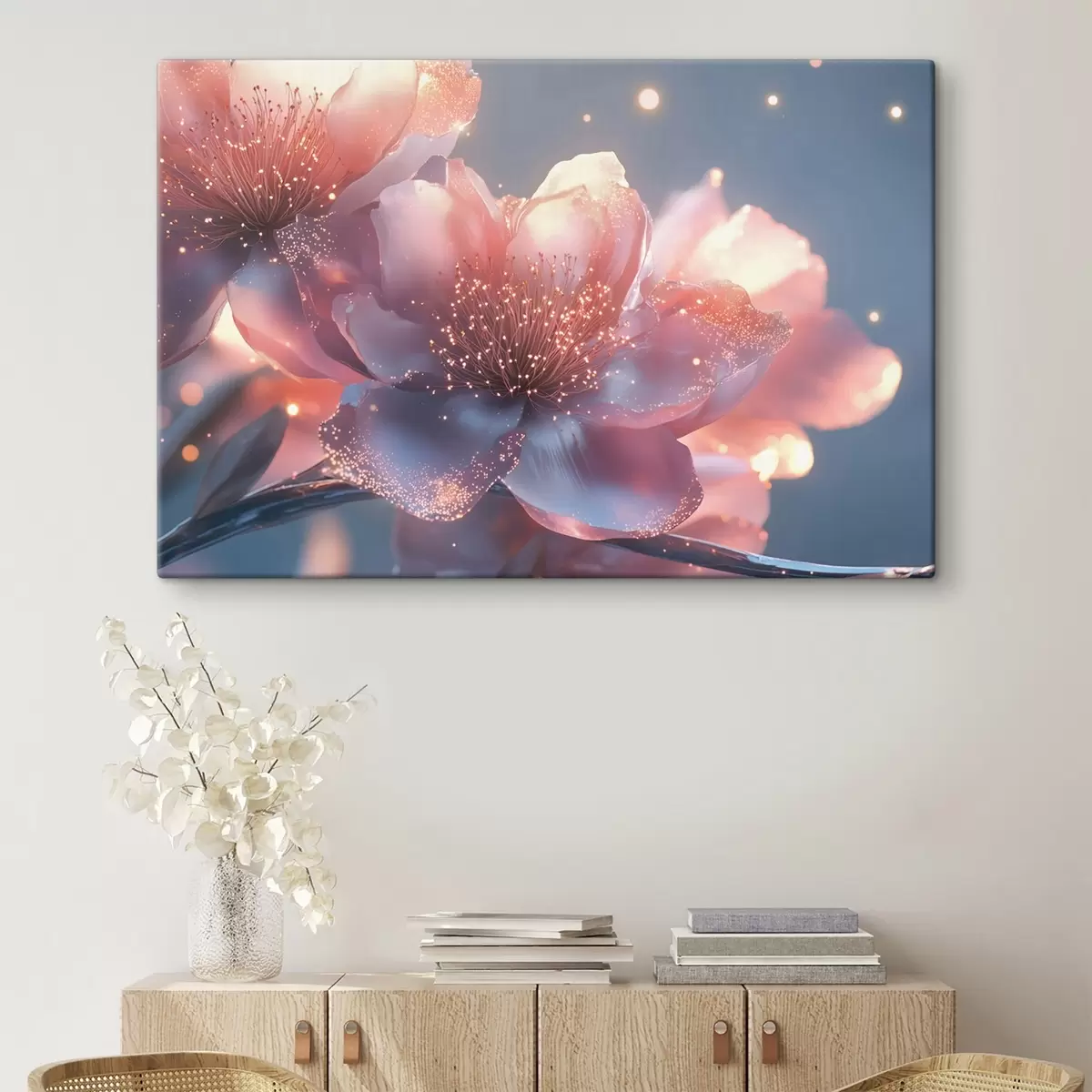 Glezna Maģisks rozā zieds ar saules stariem s43328