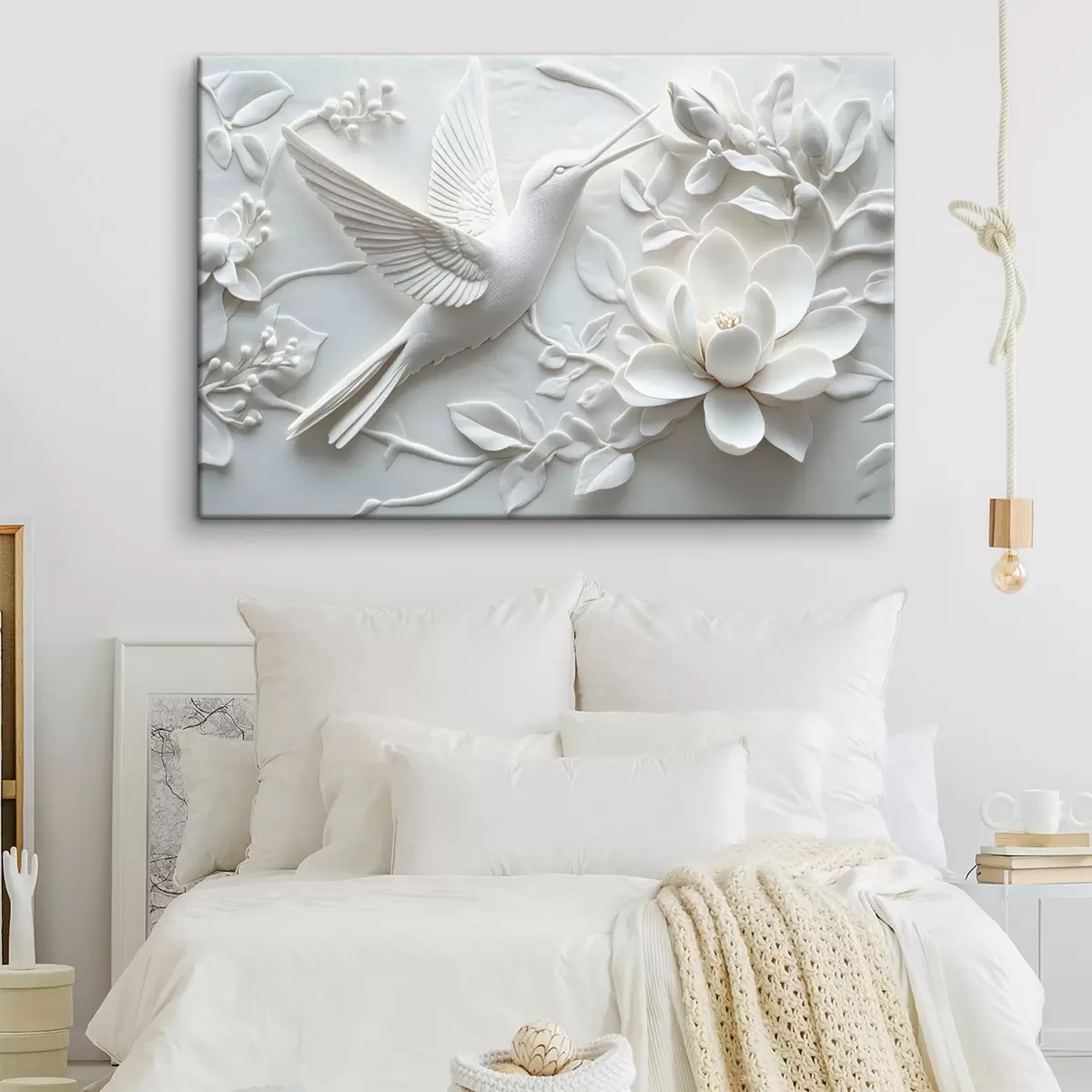 Glezna Melnbalts 3D attēls ar putnu un apkārtējiem ziediem s43329