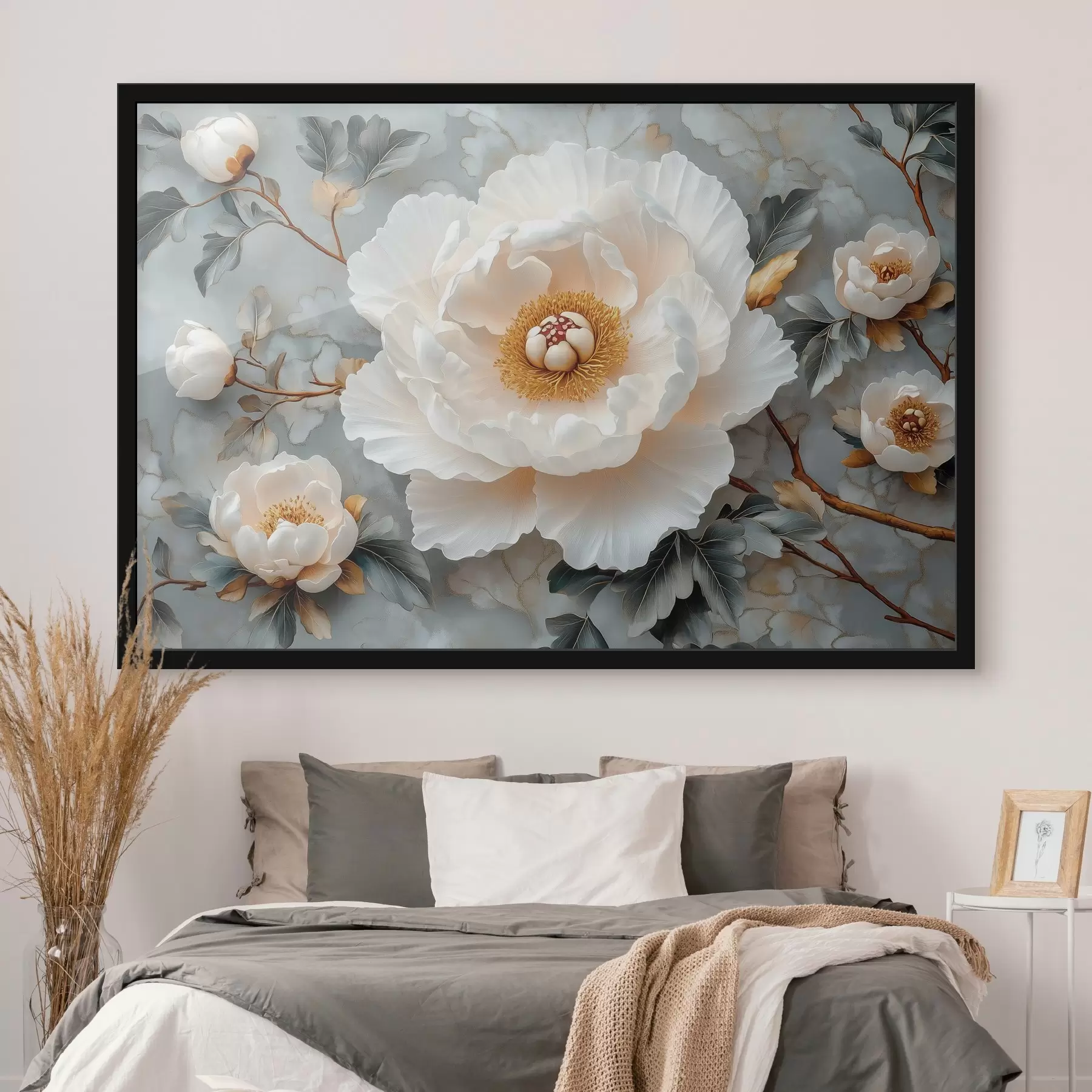 Fototapetes Krāšņās peonijas uz lapu un mazu peoniju fona f43315