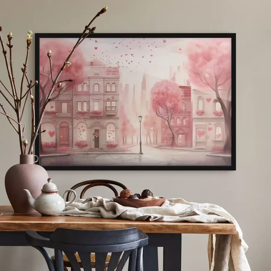 Fototapetes Romantiska rozā iela ar sirsniņām f43324