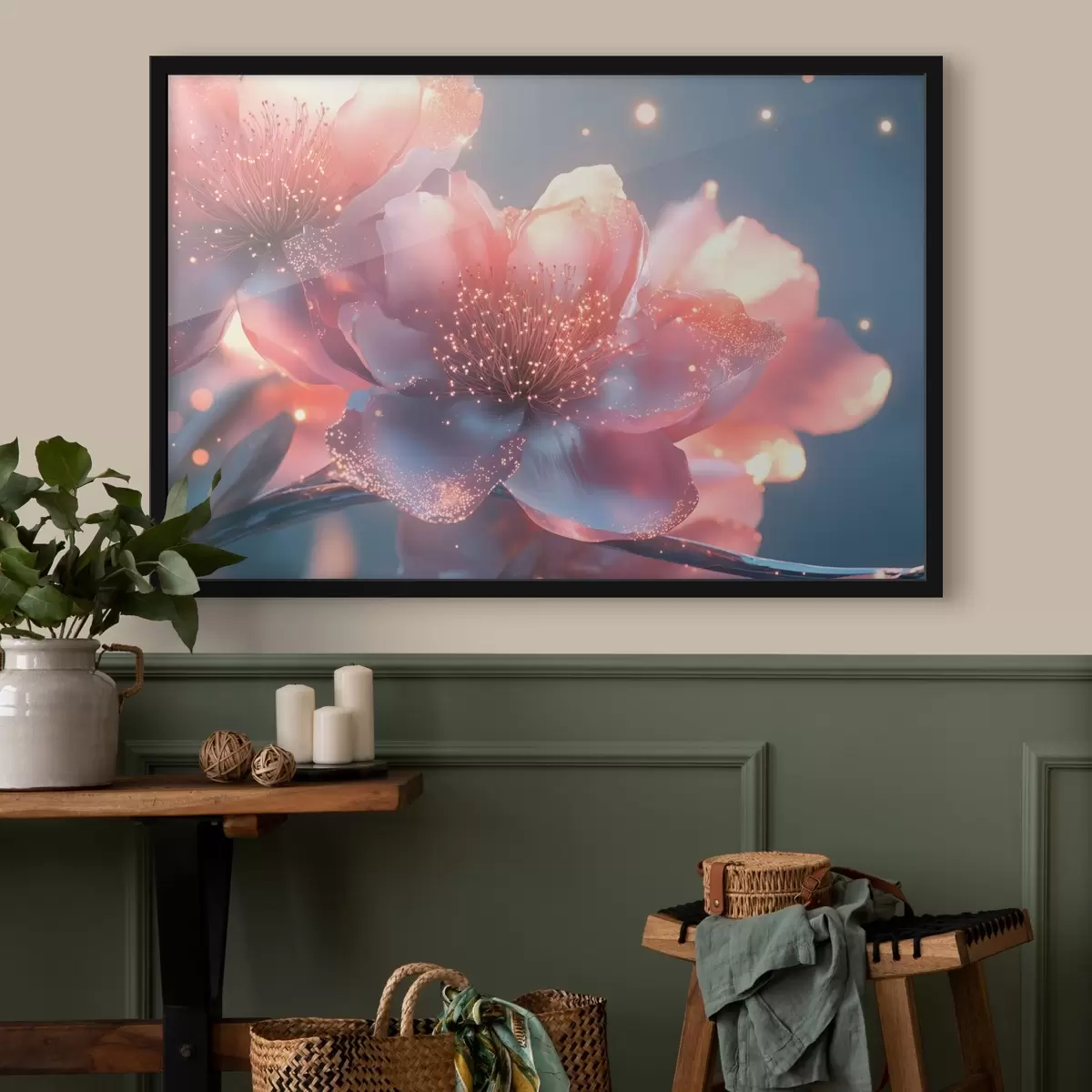 Plakāts Maģisks rozā zieds ar saules stariem f43328