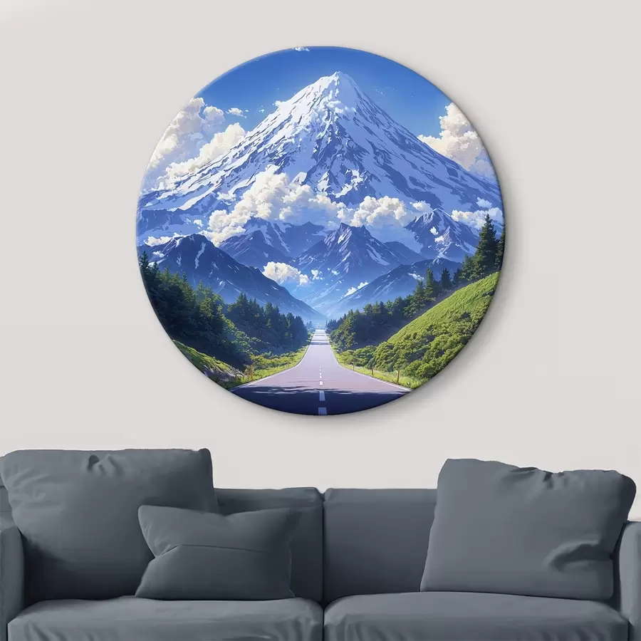 Glezna Ceļš uz kalniem ar mākoņiem un mežu visapkārt r43317