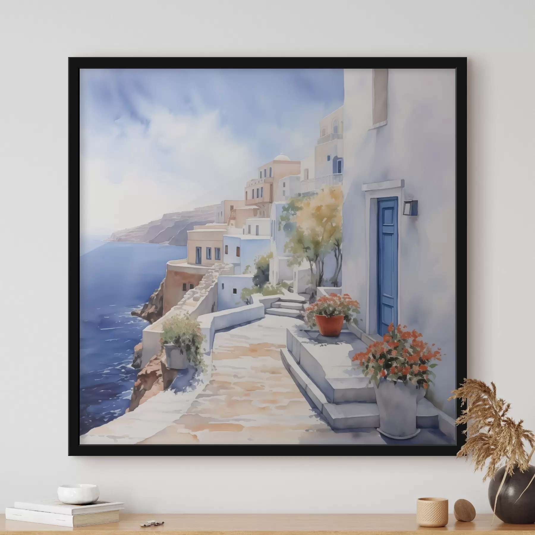 Fototapetes Mājas pie jūras akvareļa imitācija f43346