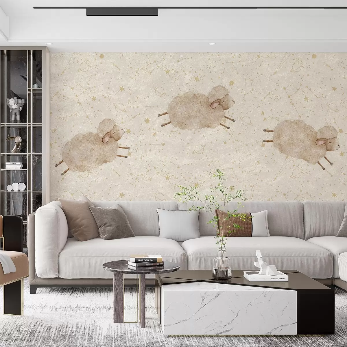 Fototapetes Lēkšana aitas uz zvaigžņota fona w08930