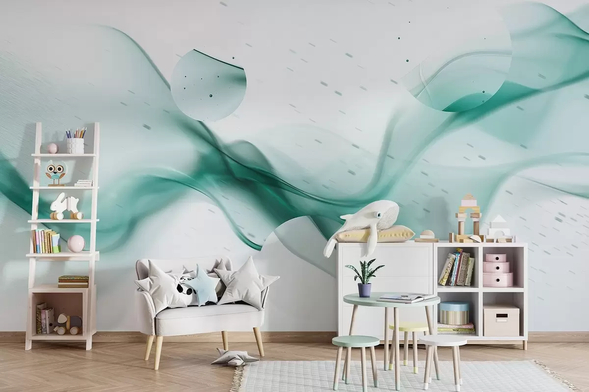 Fototapetes Ģeometrisko viļņu abstrakcija, neskaidrs stils, gradients, akvamarīna krāsas w03404v2