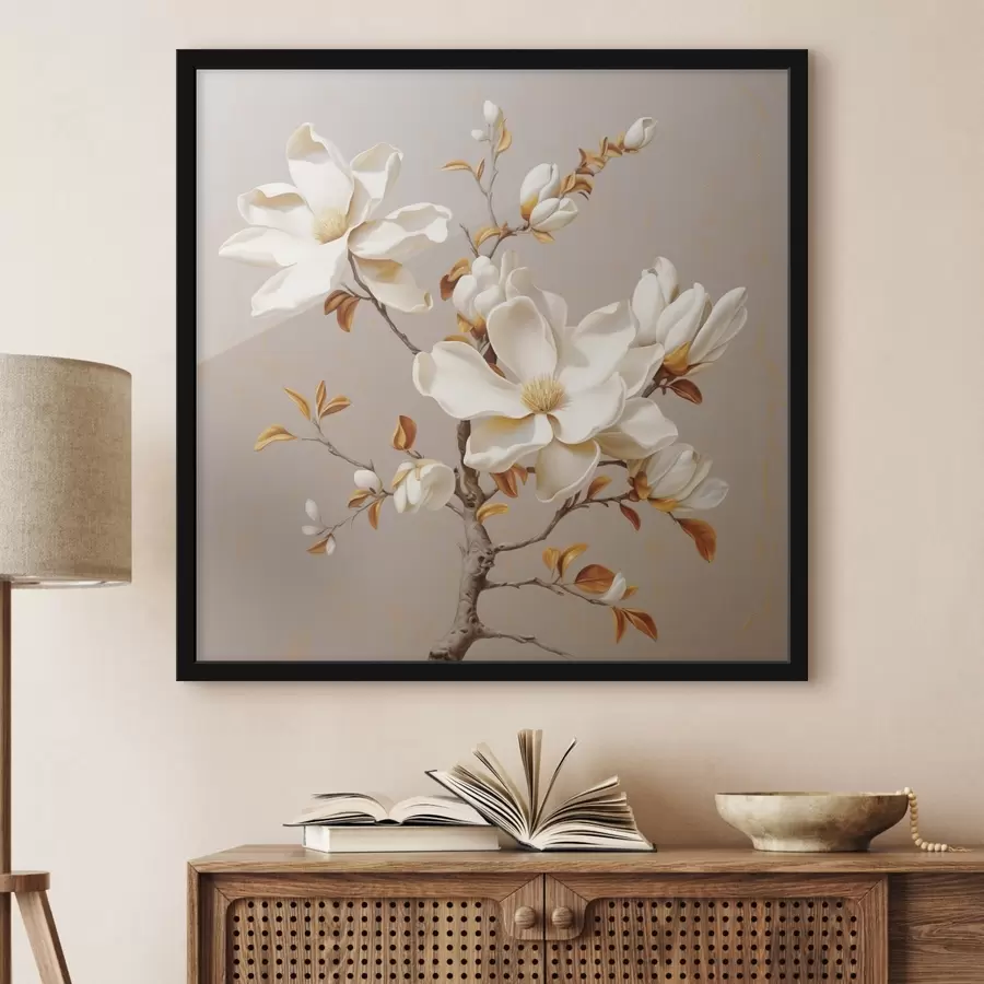 Fototapetes Graciozs magnolijas zariņš bēšos toņos f43373