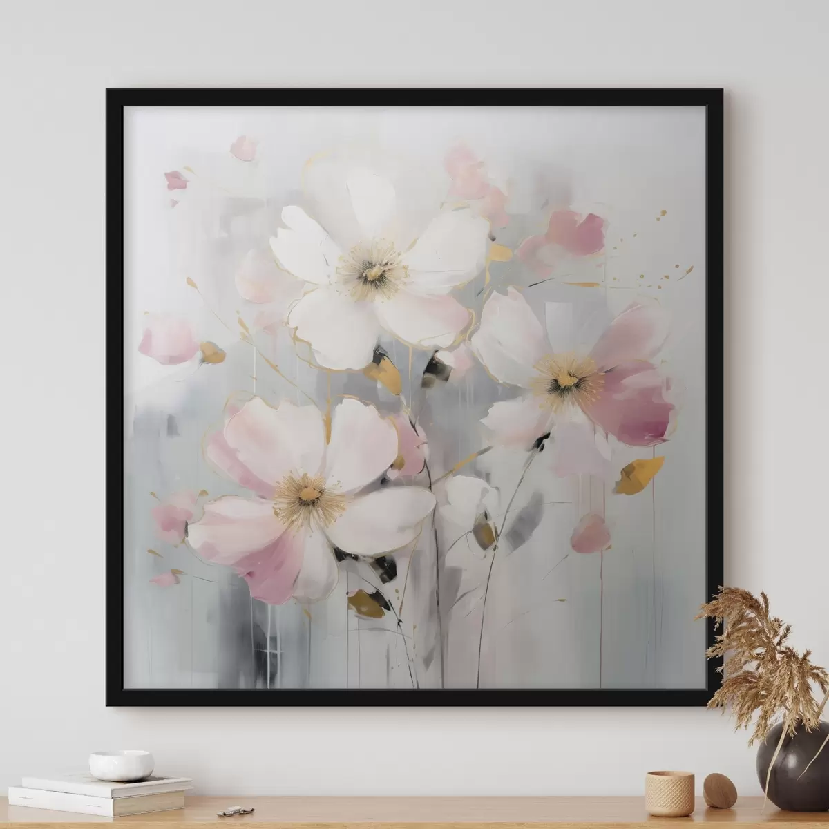 Plakāts Ziedi maigos toņos ar lieliem otas triepieniem glezniecības stilā f43380