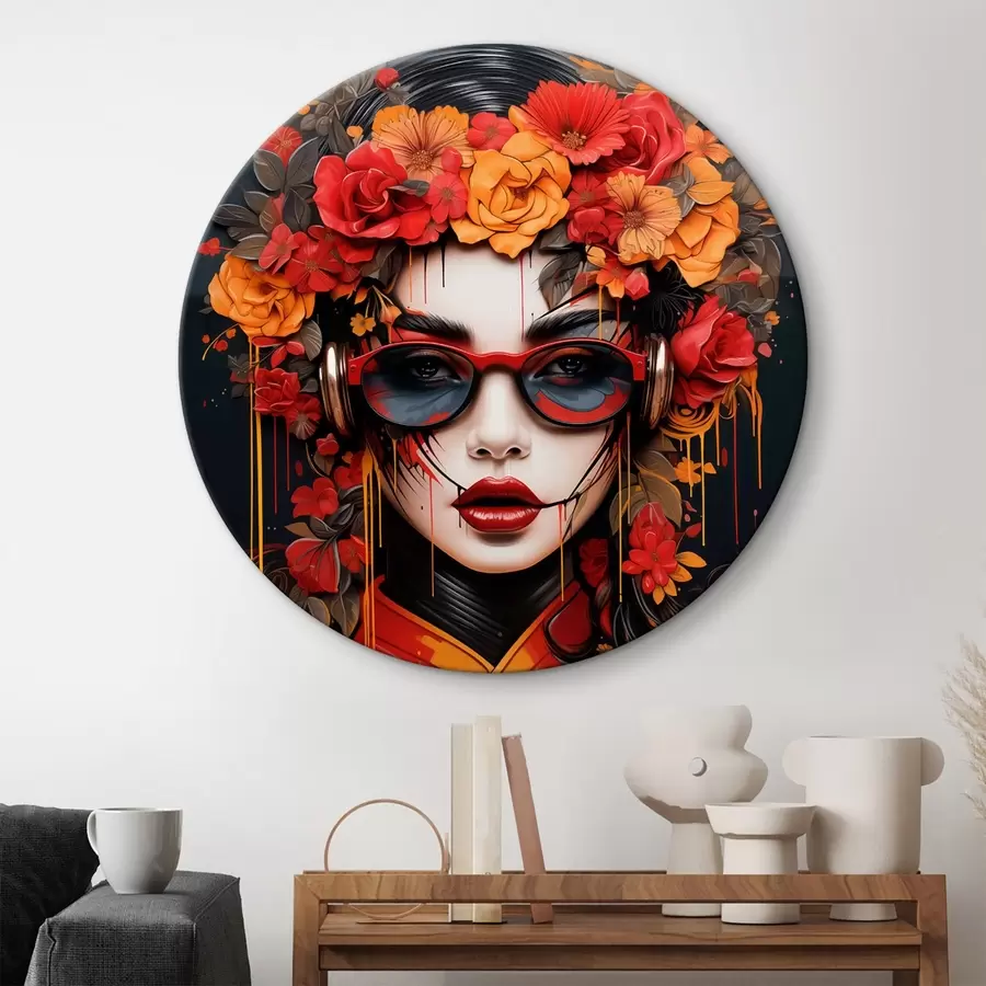 Glezna Sieviete ar ziediem uz galvas, ielu mākslas stilā r43362