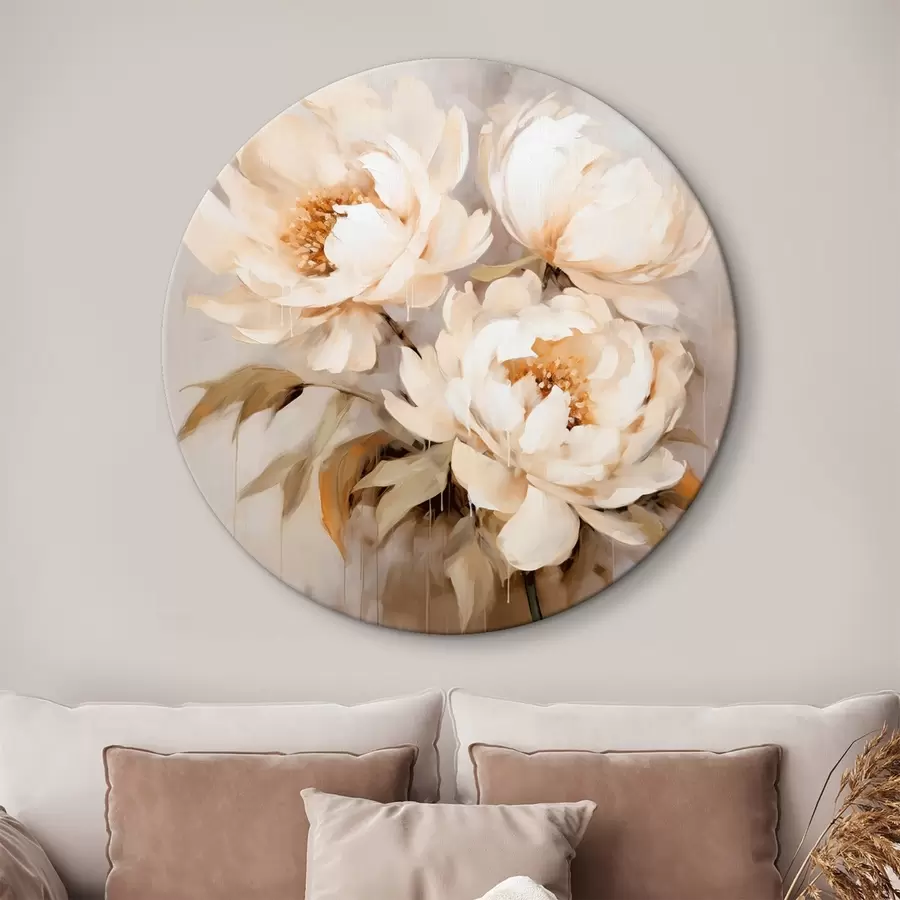 Glezna Delikātas peonijas neitrālos toņos abstraktā glezniecības stilā r43387
