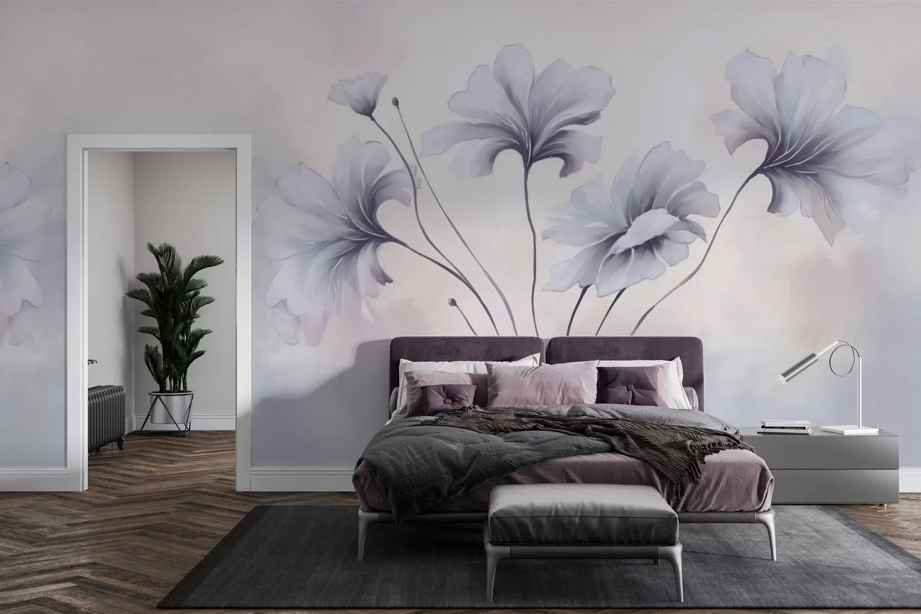 Fototapetes Moderns ziedi uz miglaina fona w03438