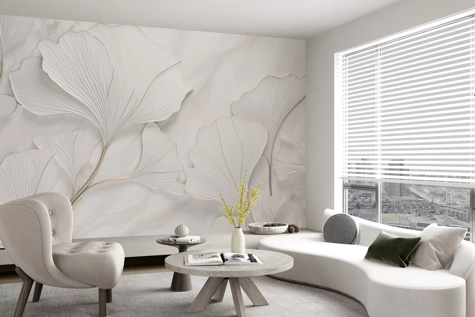 Fototapetes Pasteļlapas uz marmora fona w03440