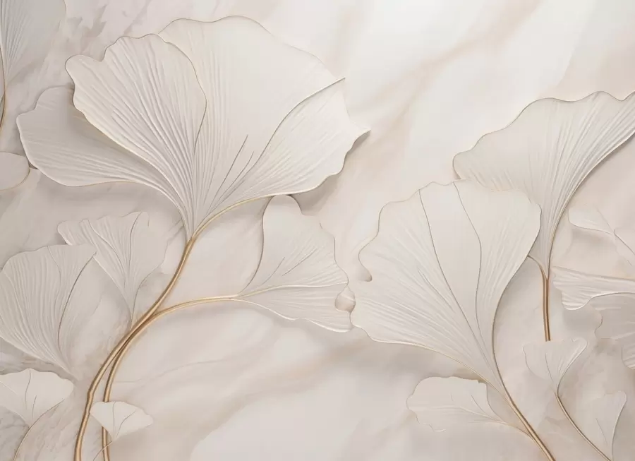 Fototapetes Pasteļlapas uz marmora fona smilškrāsas toņos w03440v1