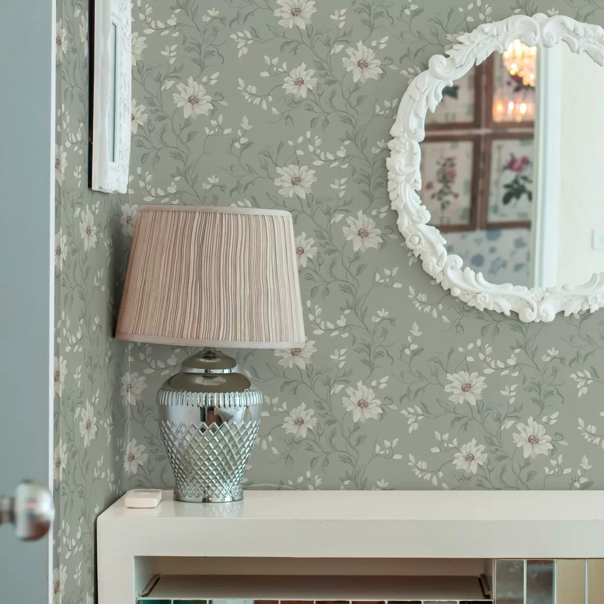 Tapetes Balti ziedi ar vijīgām lapām a00001