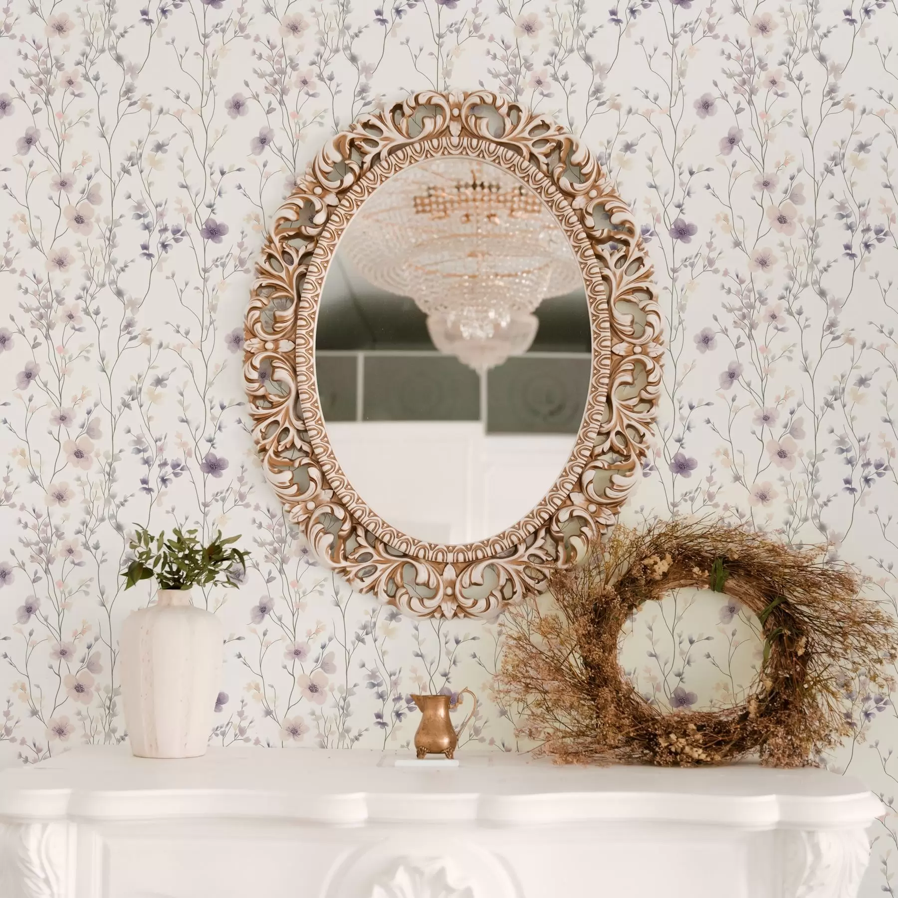 Fototapetes Mazas savvaļas puķes ar plāniem kātiņiem uz gaiša fona a00003