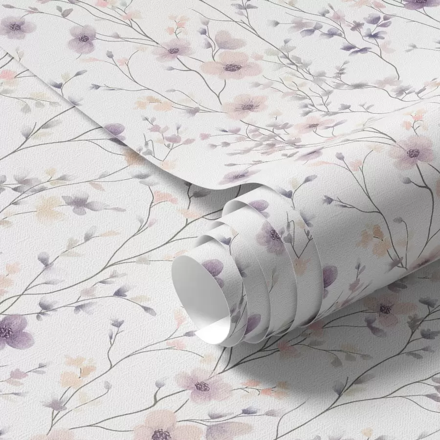 Fototapetes Mazas savvaļas puķes ar plāniem kātiņiem uz gaiša fona a00003