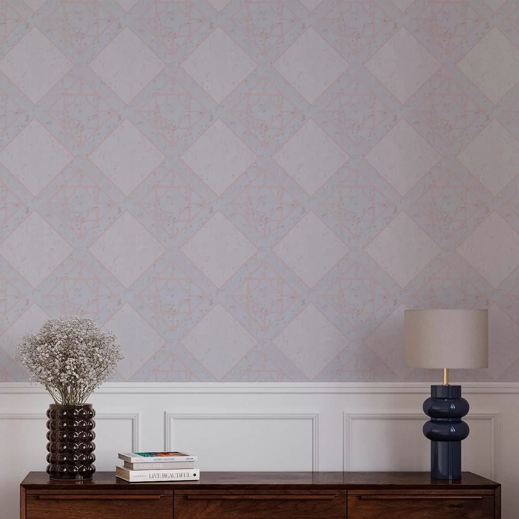 Fototapetes Rombi, ko ieskauj rozā kontūra a00010v2