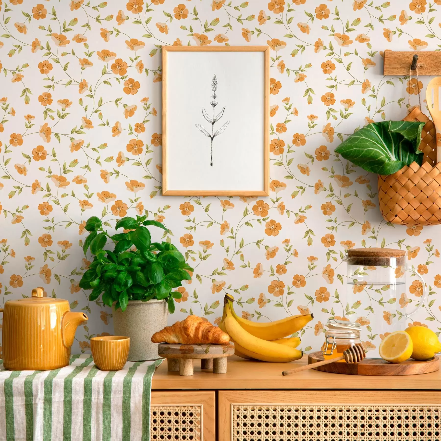 Fototapetes Oranžas puķes uz balta fona a00015