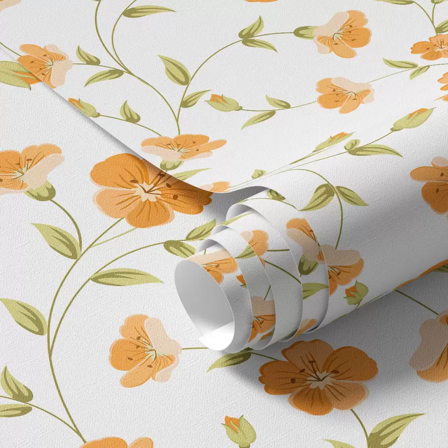 Fototapetes Oranžas puķes uz balta fona a00015