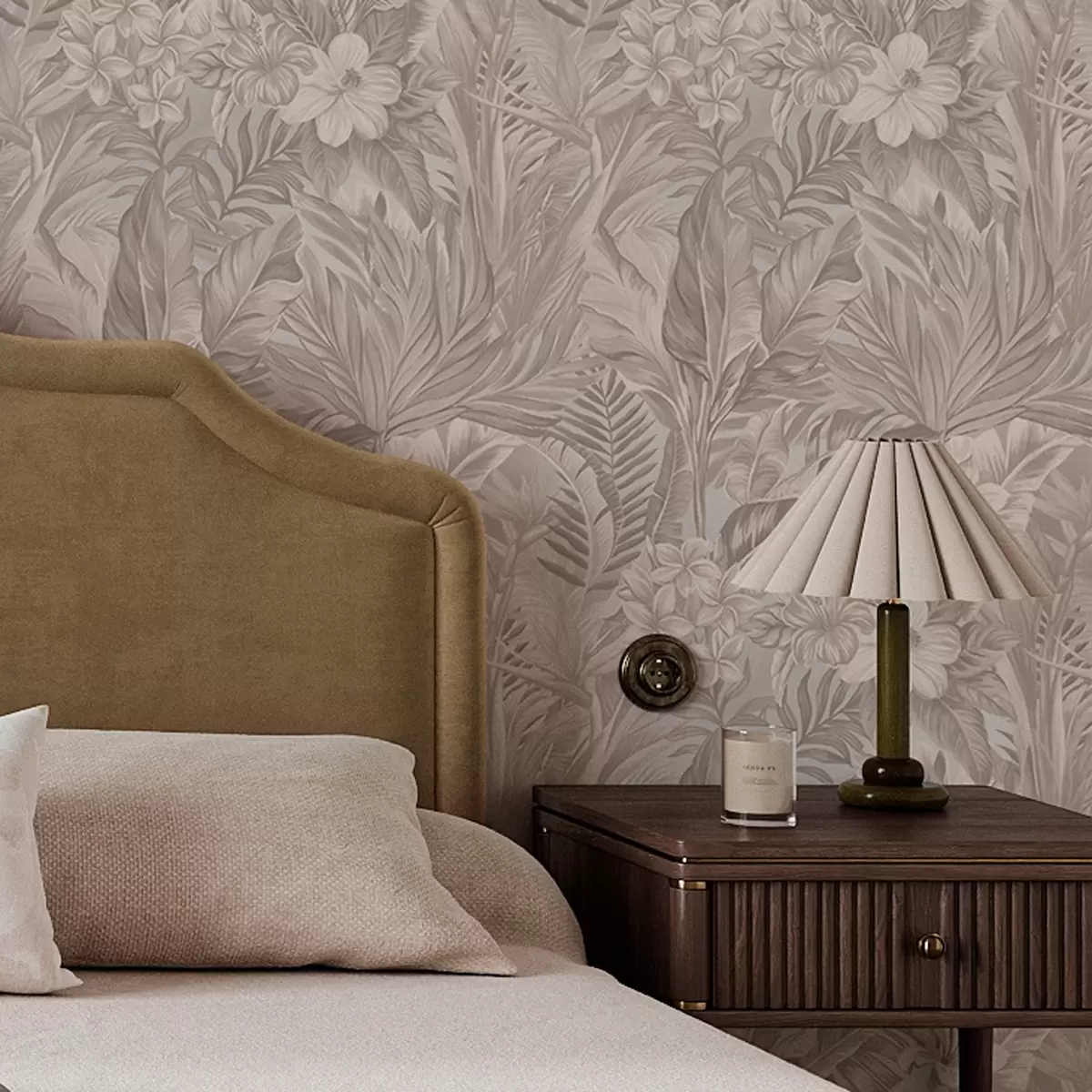 Tapetes Tropu ziedi un lapas pasteļtoņos a00024