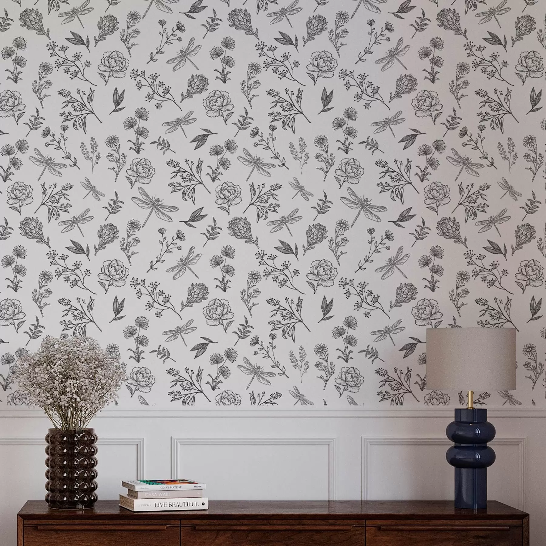 Fototapetes Ziedi, lapas un varavīksnes uz balta fona a00025v1