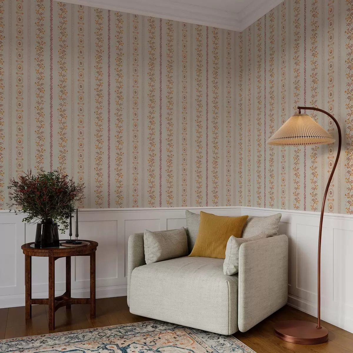 Tapetes Smalks ģeometriskais ornaments ar ziediem un augiem a00031