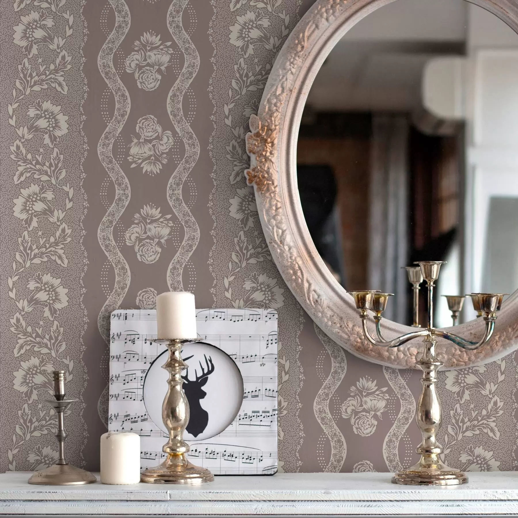 Fototapetes Maigs ģeometriskais ornaments ar ziediem un izliektām līnijām a00033