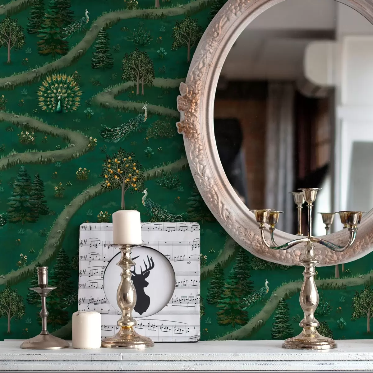 Tapetes Vijīgs ceļš ar pāviem un citronkokiem a00041