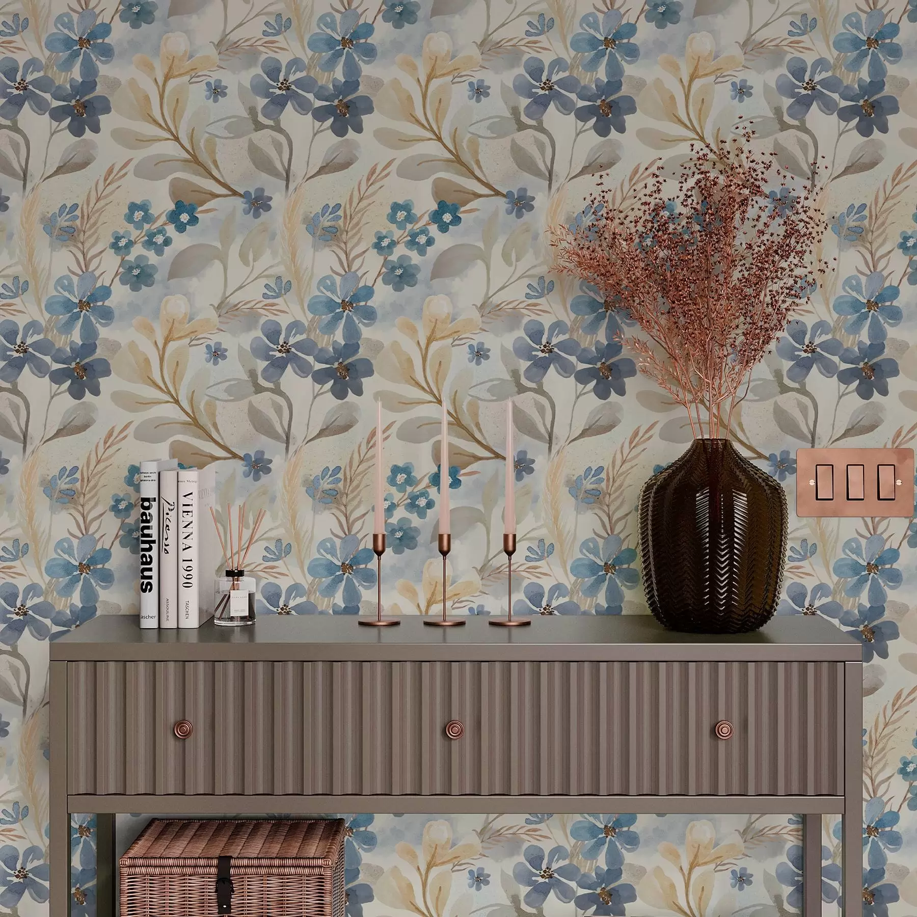 Fototapetes Smalki ziedi un lapas akvareļu stilā a00042