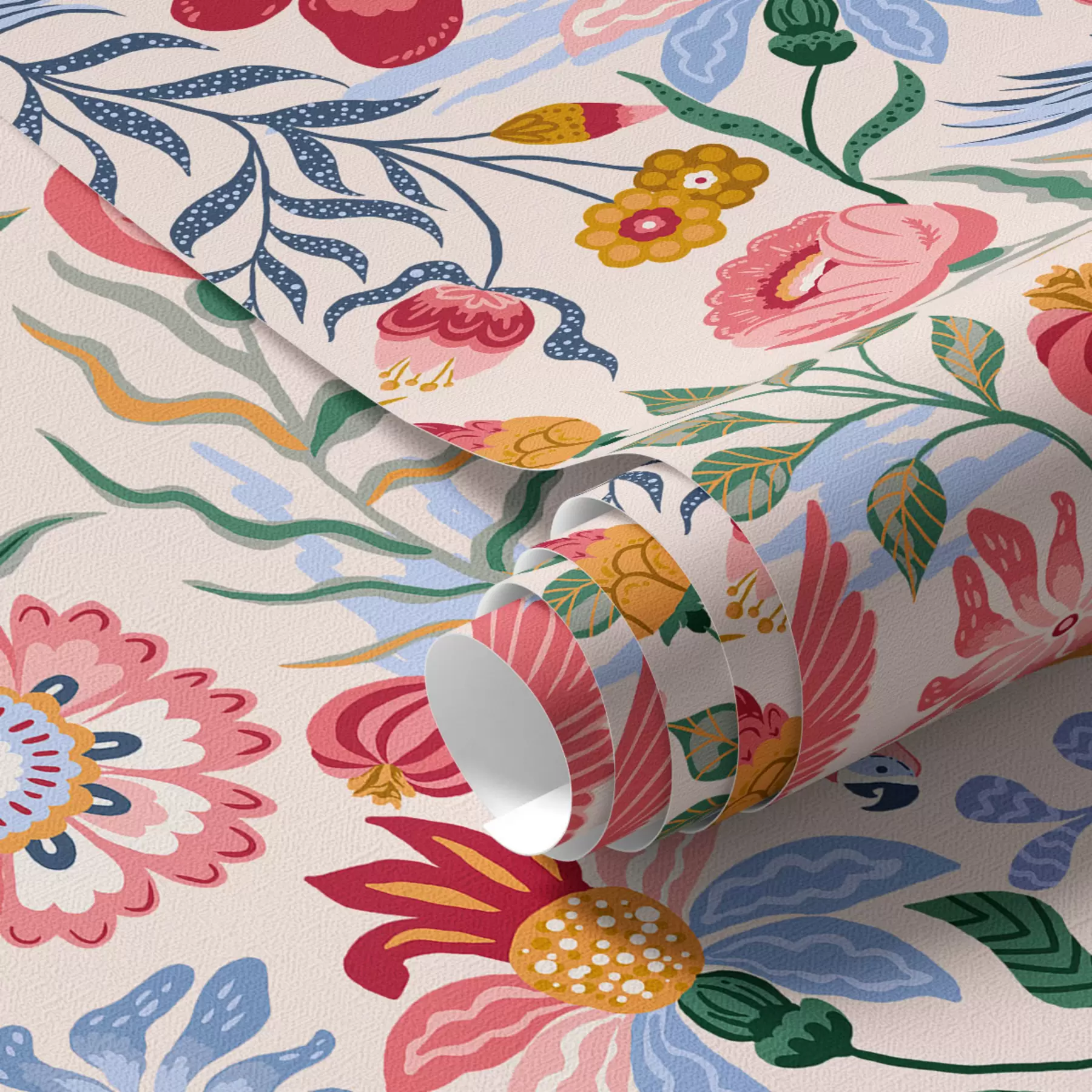 Fototapetes Spilgta ziedu un ogu kompozīcija ar papagaiļiem a00046