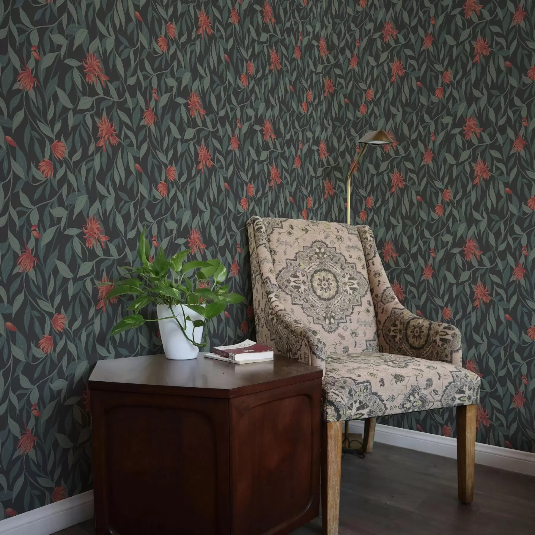 Fototapetes Sviestoši zari ar sarkaniem ziediem a00052v1