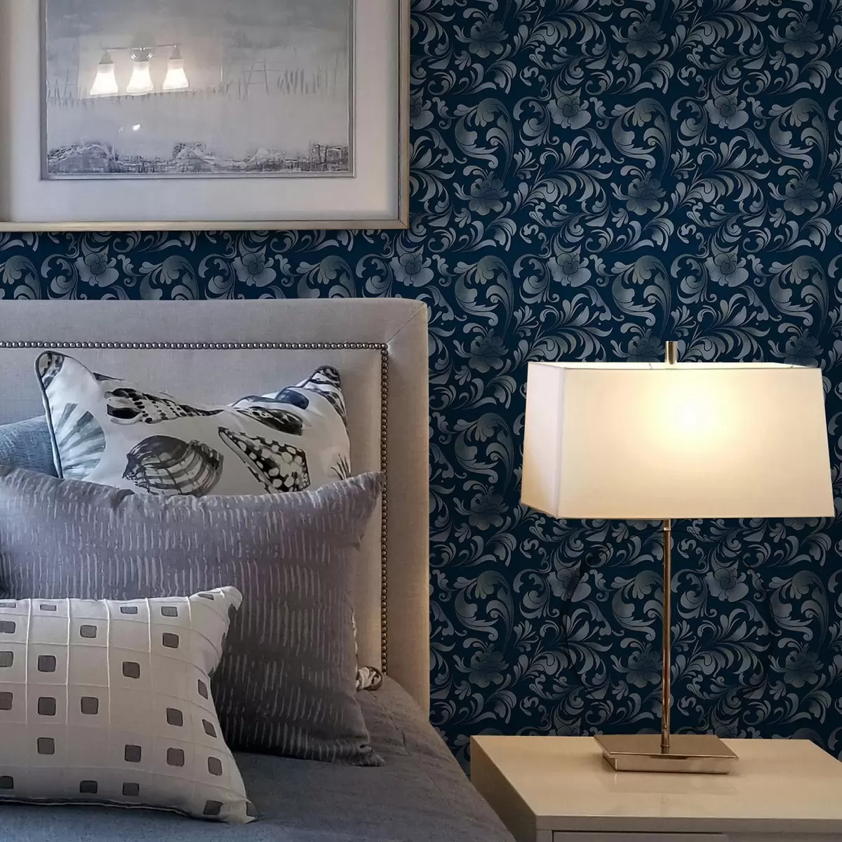 Tapetes Gaismas raksti uz zila fona a00084v1