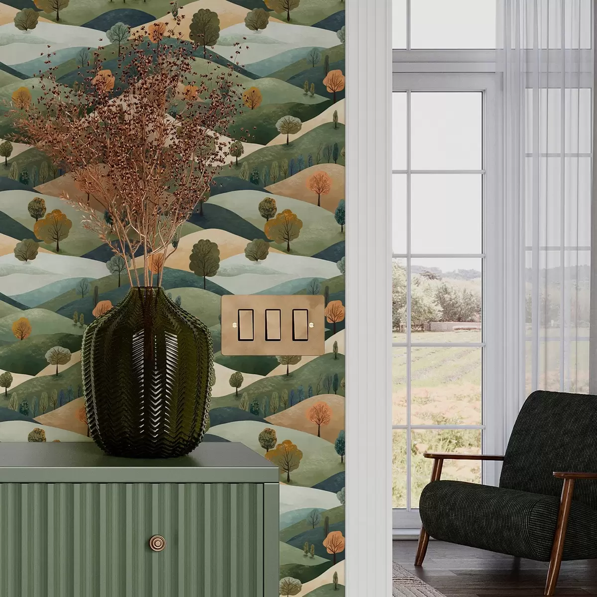 Tapetes Smieklīgi kalni ar kokiem a00091