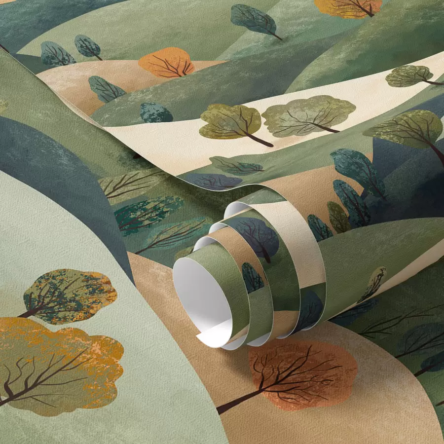 Fototapetes Smieklīgi kalni ar kokiem a00091