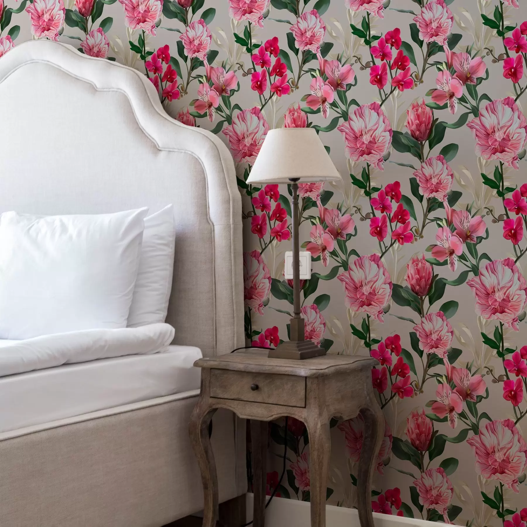 Fototapetes Maigi rozā ziedi uz gaiša fona a00094