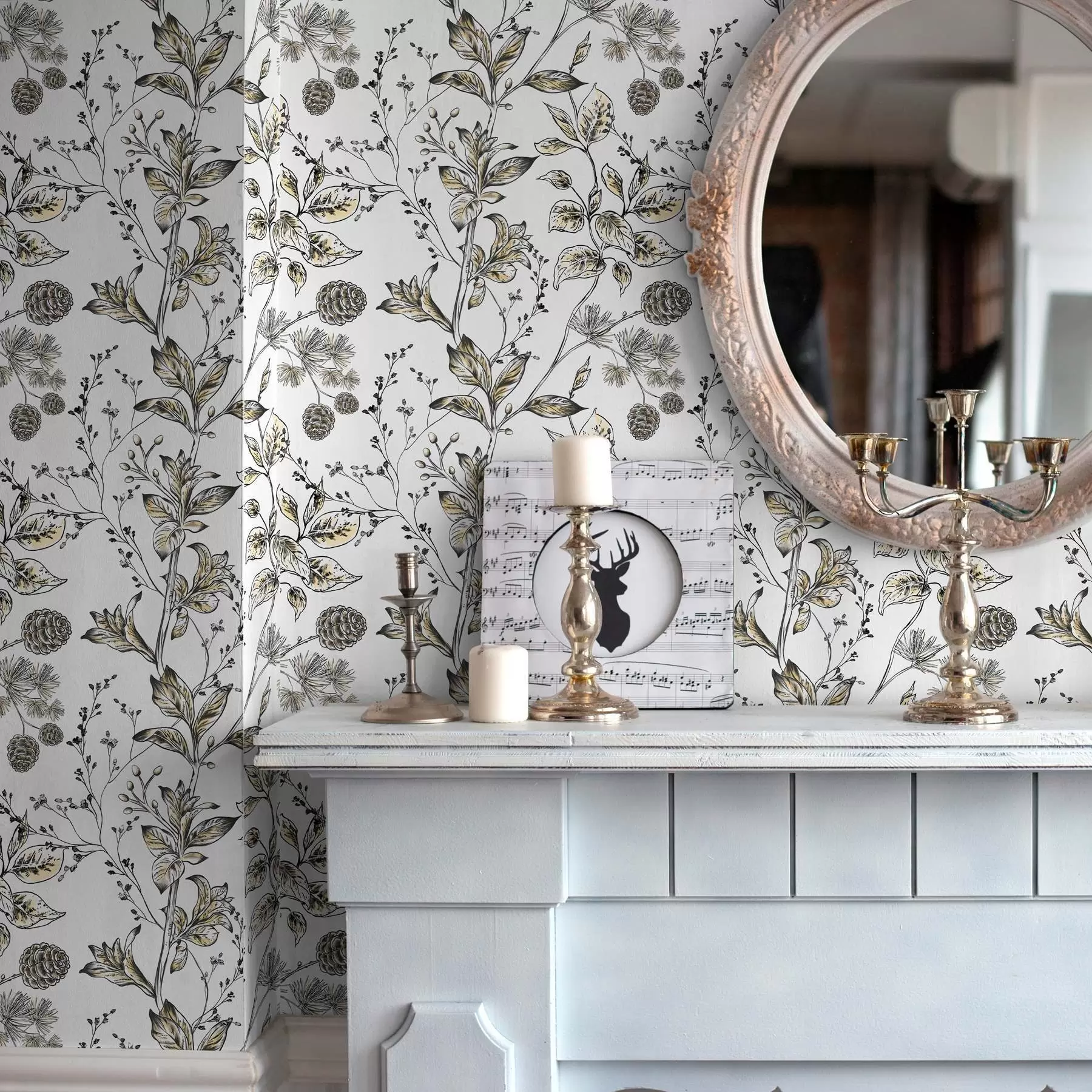 Fototapetes Zari ar dzeltenām lapām uz balta fona a00098