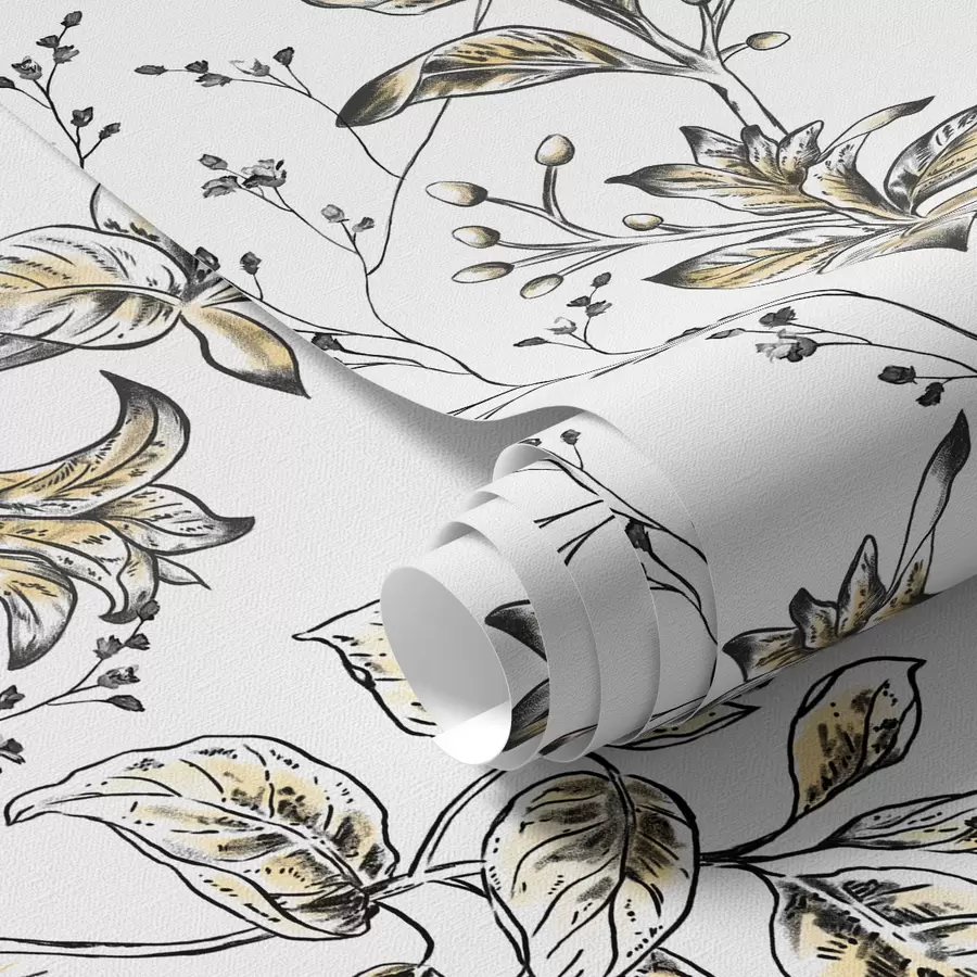 Fototapetes Zari ar dzeltenām lapām uz balta fona a00098