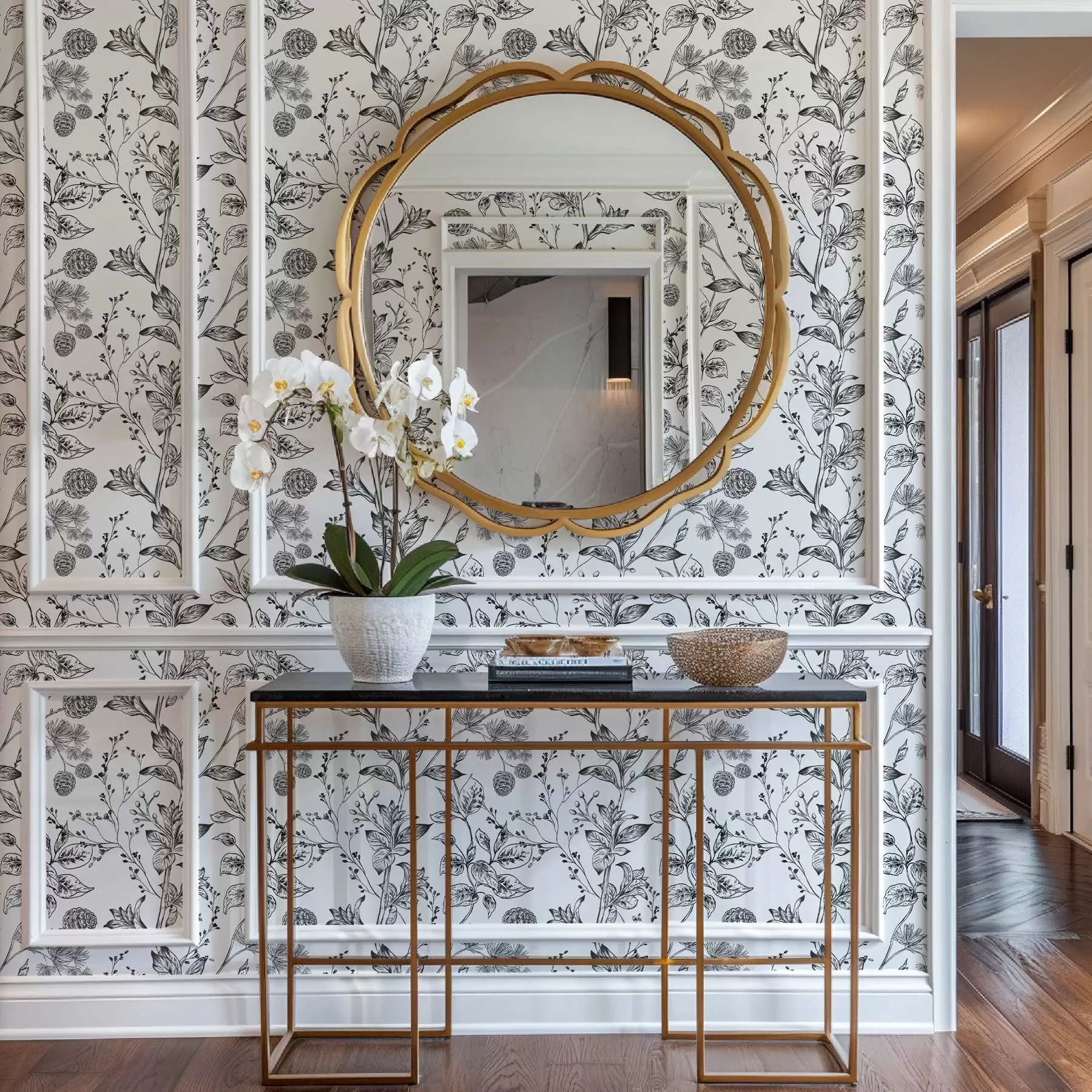 Fototapetes Melni un balti zari ar lapām uz balta fona a00098v1