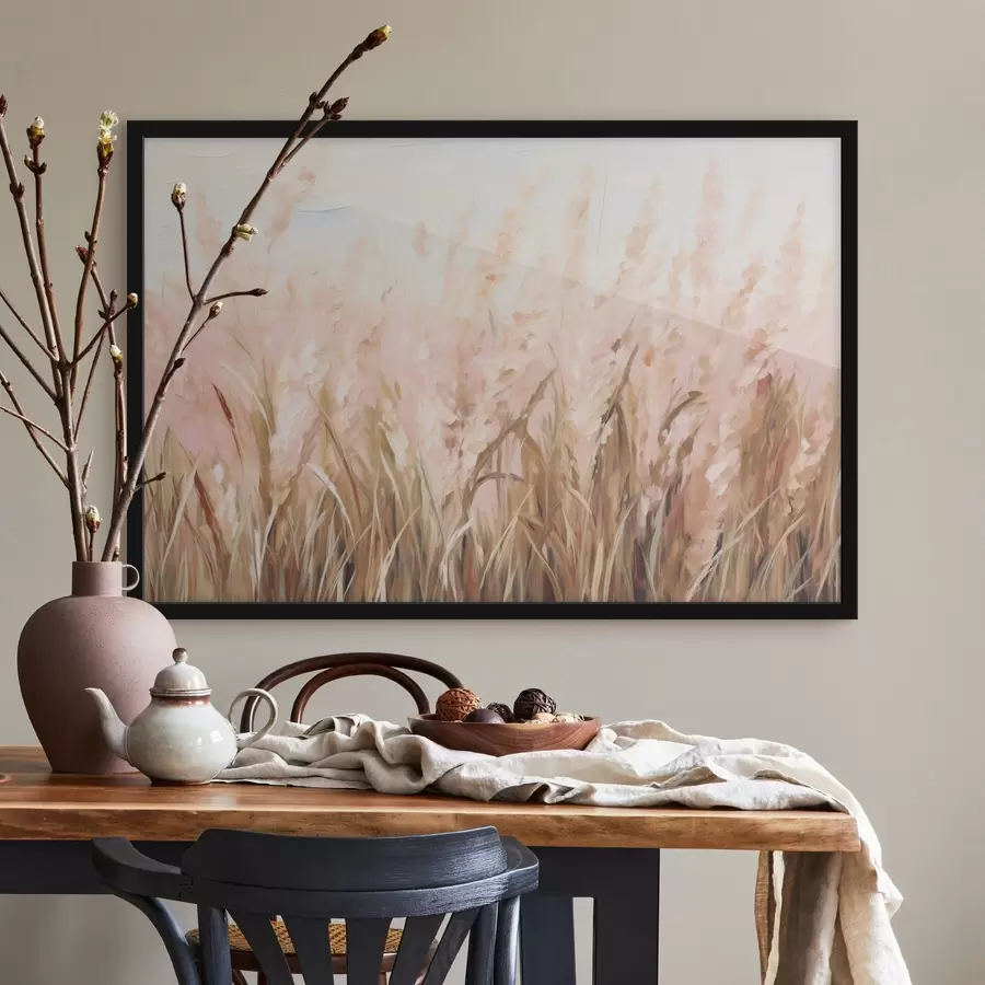 Fototapetes Pampas zāliena lauks ar rozā un brūniem toņiem, mīksti triepieni ar otu, abstraktā eļļas glezna mākslas imitācija f43403