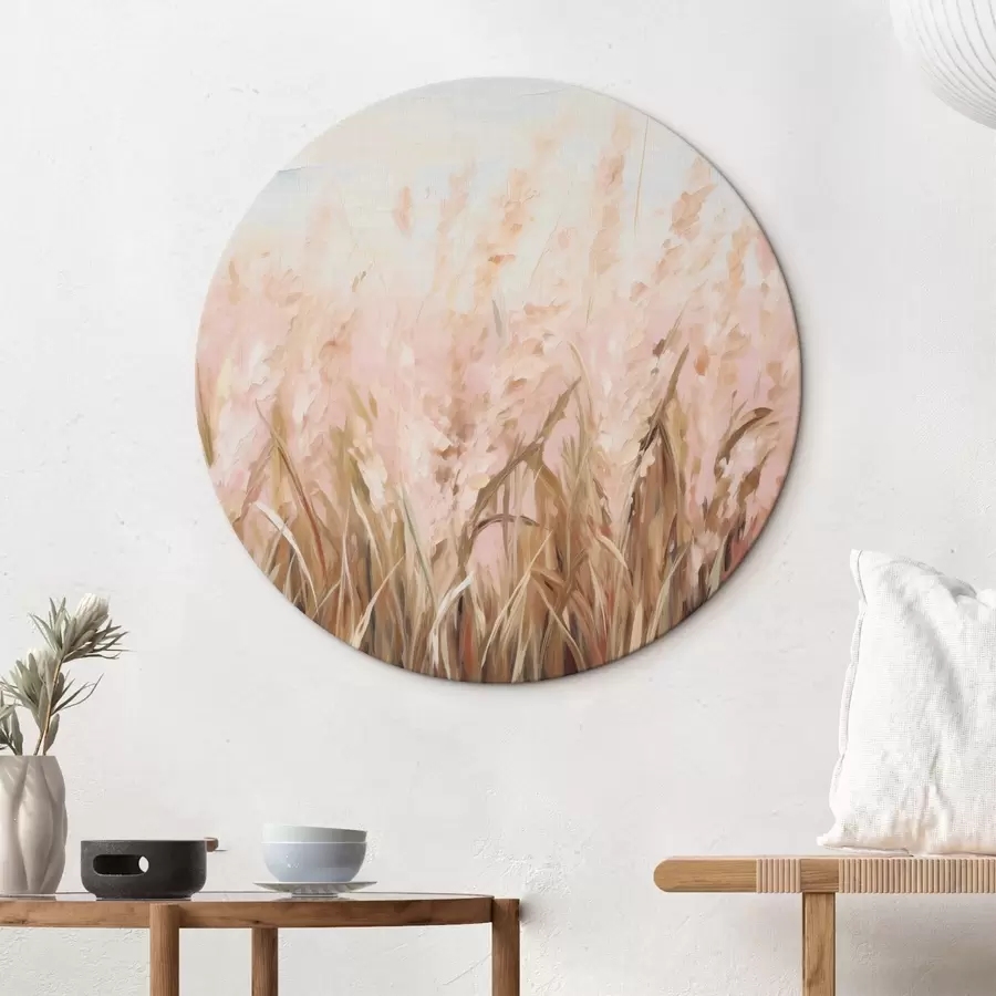 Fototapetes Pampas zāliena lauks ar rozā un brūniem toņiem, mīksti triepieni ar otu, abstraktā eļļas glezna mākslas imitācija r43403