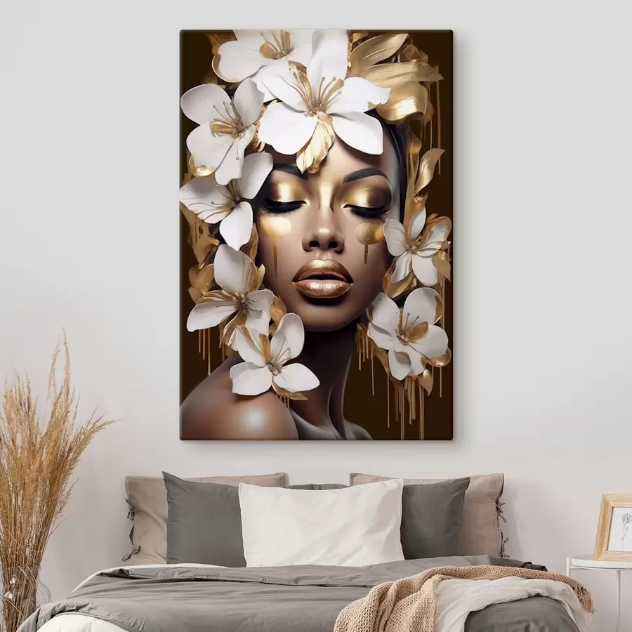 Fototapetes Sievietes portrets ar ziedu elementiem s43417